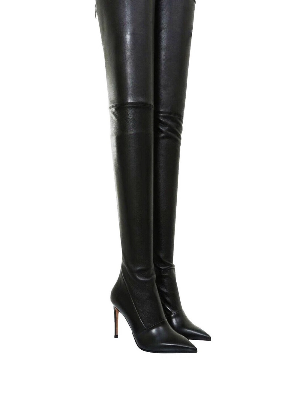 Balmain Amazone Black Leather Over-the-Knee Stiletto Boots 38/8 NWT!